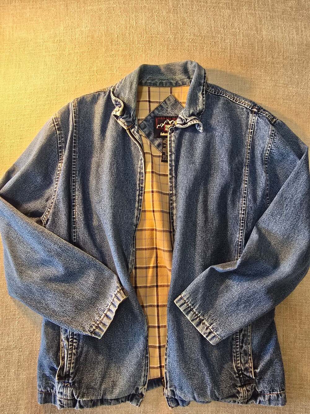 Faded Glory Vintage Plaid Lined Denim Zipper Jacket Size L (12/14)